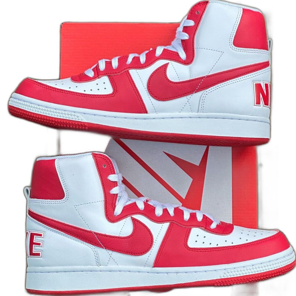 Nike Men's Red and White High-Top Athletic Shoes - Picture 6 of 8